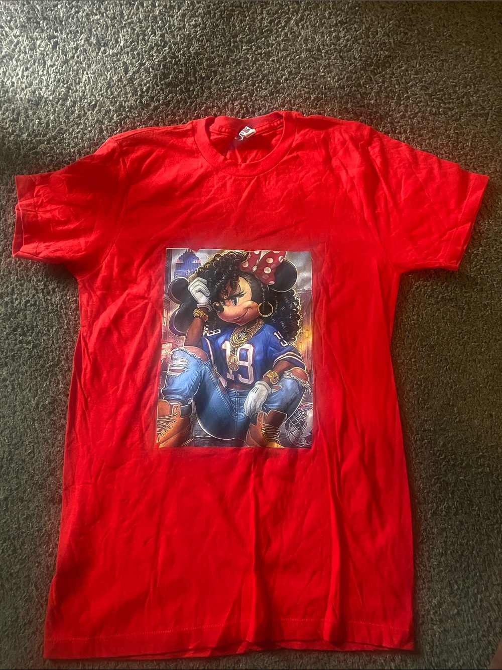 Handmade Red Kids Graphic Tee with Minnie-Inspired Sport Design